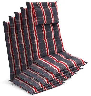 Produktbild von Beautissu 5x Premium Hochlehnerauflage 120x50x7cm, Grau-Rot-Kariert