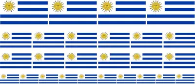 Produktbild von Mini Aufkleber Set - Pack glatt - 4x 51x31mm+ 12x 33x20mm + 10x 20x12mm- selbstklebender Sticker - Uruguay - Flagge / Banner / Standarte fürs Auto, Büro, zu Hause und die Schule - Set of 26