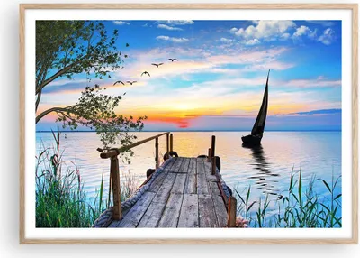 Produktbild von Gerahmtes Poster - Rahmen in heller Eiche - Brücke See - 100x70 cm - Wand Bild - Wanddeko - Wandbilder - Kunstposter - Wandposter - Bilderrahmen - Bilder - Kunstdruck - Wandbild - P2NAA100x70-4115