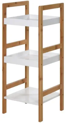 Image de Étagère de salle de bain en bambou - 3 niveaux - Autoportante - 30 x 30 x 72 cm - Blanche
