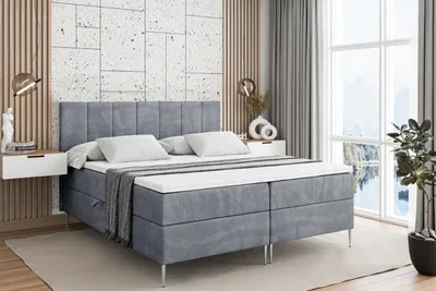 Produktbild von ALTDECOR  Boxspringbett mit Silber Füßen, Matratze und Lattenrost, Boxbett, Topper, Polsterbett mit Bettkasten, Bett mit Stauraum H4-Matratze, Doppelbett - MOETI-FS- 140x200 - Grau Samt