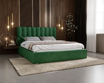 Obrázok produktu pre Čalúnená posteľ 180x200 Sevilla – dvojposteľ s roštom, úložným priestorom – zamat, čelo Chesterfield, zelená