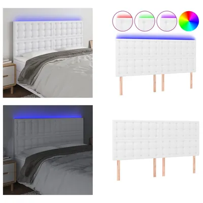 Produktbild von vidaXL LED Kopfteil Weiß 200x5x118/128 cm Kunstleder - LED Kopfteil - LED Kopfteile - Kopfteil - Bett-Kopfteil