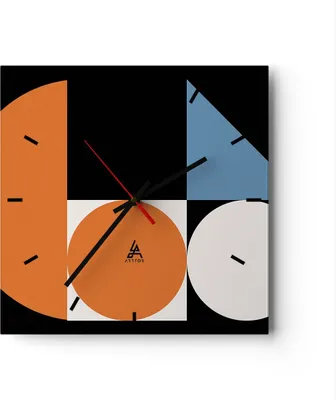 Produktbild von Wanduhr - Quadrat - Glasuhr - Stück Geometrisch Räder - 30x30cm - Schleichendes Uhrwerk - Lautlos - zum Aufhängen bereit - Dekoration Modern - Wanddekoration aus Glas - C3AC30x30-4879