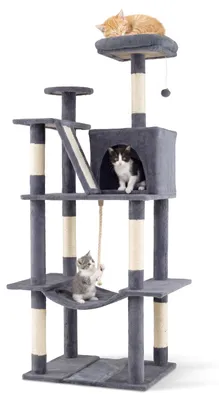 Produktbild von KOMFOTTEU Katzenkratzbaum mit 6 Ebenen, großer Kratzbaum für Katzen, Katzenbaum mit Sitzstange, Höhle, Hängematte & Aussichtsplattformen, Aktivitätszentrum mit 5 Kratzpfosten & Spielball, Kletterbaum