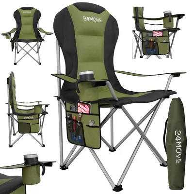 Produktbild von 24MOVE® Campingstuhl Salvador faltbar Camping Klappstuhl gepolstert inkl. Tragetasche, bis 150kg belastbar, grün
