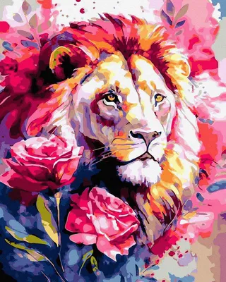Image de Peinture par numéros - Lion en fleurs 40x50cm