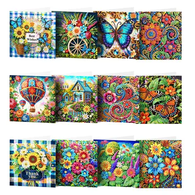 Produktbild von Diamond Painting Karten Set – 12 Schmetterlinge & bunte Muster Grußkarten | 15 x 15 cm | Kreativgeschenk für Erwachsene | DIY Bastelset