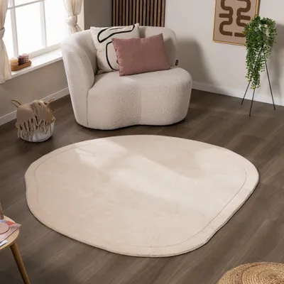 Produktbild von Volero - Teppich Organisch - Halo Stone Beige - Ø 160 cm - Wohnzimmer, Schlafzimmer - Modern, Skandinavisch, Japandi