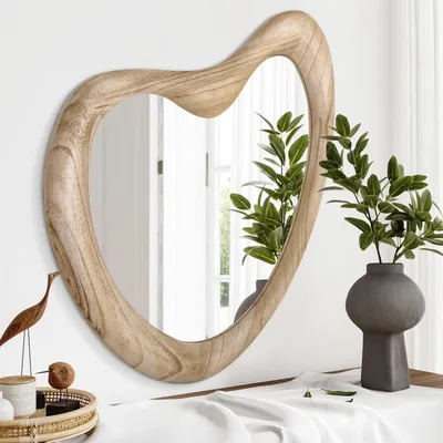 Immagine prodotto di Specchio da parete asimmetrico, 70x50 cm, con cornice in legno, design moderno e irregolare, da montare a parete, decorativo
