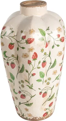Produktbild von Clayre & Eef Vase Ø 21x35 cm Beige Rot Keramik Erdbeeren