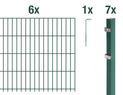 Image de Alberts 671730 Clôture en treillis à double fils comme set complet de clôture de 17 pièces, revêtu de matière plastique, vert, hauteur 183 cm, longueur 15 m