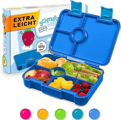 Image de Boîte à lunch pour enfants Unyqoos® avec compartiments, sans BPA, en Tritan et en silicone, environ 350 g, étanche, idéale pour l'école et la garderie, couleur bleue