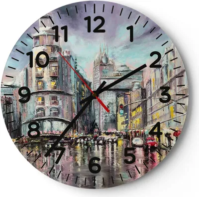 Produktbild von Wanduhr - Rund - Glasuhr - Stadt Straße Haus - 40x40cm - Schleichendes Uhrwerk - Lautlos - zum Aufhängen bereit - Dekoration Modern - Wanddekoration aus Glas - C4AR40x40-3440