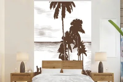 Produktbild von MuchoWow® Fototapete für Wohnzimmer oder Schlafzimmer Wandtapete Vinyl Motivtapete Meer - Palme - Strand - 200x300 cm - Wanddekorationen