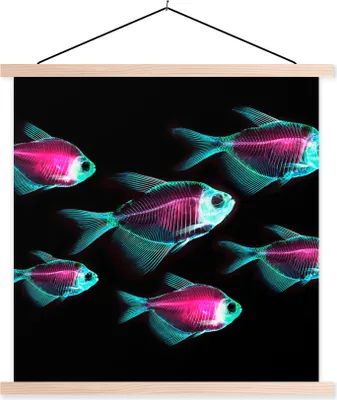 Produktbild von MuchoWow® Textilposter Fisch - Lila - Blau 60x60 cm mit holzfarbenen Rahmen - Wanddekoration