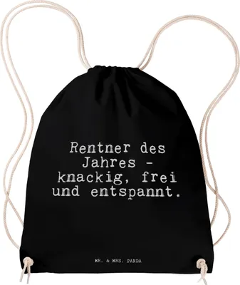 Produktbild von Mr. & Mrs. Panda Turnbeutel Rentner des Jahres -... - Schwarz - Geschenk, Rentnerin, wander rucksack, Pensionierung, Sportbeutel, sporttasche klein, stoff, Jutebeutel