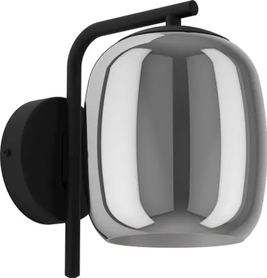 Produktbild von EGLO Wandlampe Ciampino, Wandleuchte Rauchglas, Schlafzimmerlampe aus Metall in Schwarz und Glas bedampft in Grau, E27 Fassung