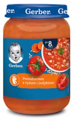 Zdjęcie produktu dla Gerber Zupka pomidorowa z ryżem i indykiem dla dzieci po 8 miesiącu 190 g