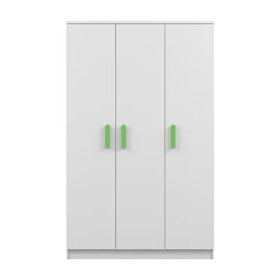 Produktbild von Kinder-Kleiderschrank 120 cm – Weiß/Weiß mit grüne Griffe, Kleiderstange & Einlegeböden JONAS 19