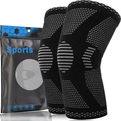 Produktbild von Famanu Kniebandage Set von 2 - Atmungsaktive und Rutschfeste Kniestützen für Sport - Größe L