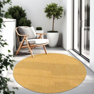 Produktbild von TT Home Teppich Für Outdoor Wetterfest Küchenteppich Balkon Terrasse Unifarbenes Design Modern Größe 120 cm Rund