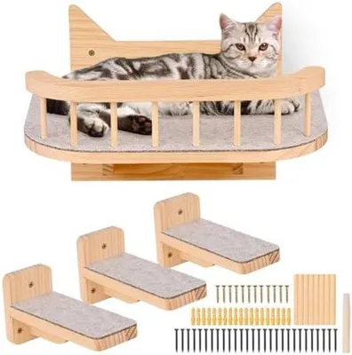 Produktbild von Famanu Katzenhängematte Wandmontage mit 3 Stufen - Katzenmöbel mit Plüschbezug