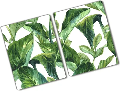 Produktbild von Tulup Glas Herdabdeckplatte - 2x40x52 cm - Glaskeramikkochfeld-Abdeckung Spritzschutz Glasabdeckplatte Kochplattenabdeckung und Schneidebrett - Zweiteilig - Blumen & Pflanzen - Blätter - Grün