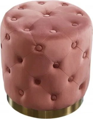 Image de Casa Padrino Tabouret Chesterfield en velours Vieux rose / Or Ø 36 x H. 40 cm - Tabouret rond - Meubles Chesterfield