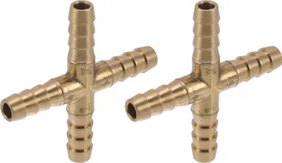 Produktbild von Messing Schlauchstutzen 1/4" Kreuz 4-Wege-Rohrverbinder für Luft Wasser Öl Gas Kraftstoff 2 Stück Gold