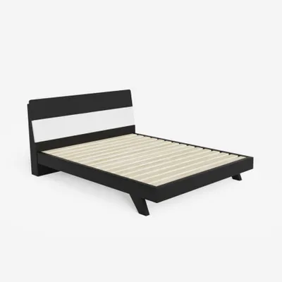 Produktbild von Doppelbett 160x200cm Modernes Holzdesign Kopfteil Lattenrost Landeck King - Schwarz