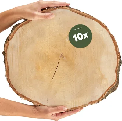 Image de Grands disques d'arbre de 35 cm, lot de 10 pour bricolage décoratif en bois