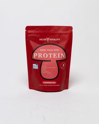 Immagine prodotto di Veles Vitality – Molto più di una semplice proteina | Bevanda proteica funzionale senza lattosio | 5 estratti di funghi + BCAA + Vitamine + Enzimi | Fragola 350 g