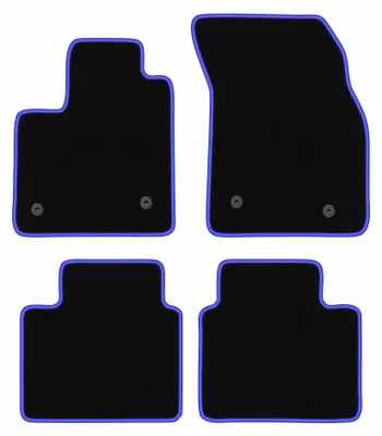 Produktbild von Velours-Fußmatten für Ford Focus MK4 2018- (Schrägheck/Limousine/Kombi) – 4-tlg, Schwarz/Blau, passgenau – Wielganizator CARLUX