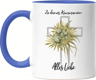 Produktbild von Zu Deiner Kommunion Alles Liebe Tasse Blau Kommunion Kirche Geschenk Glaube