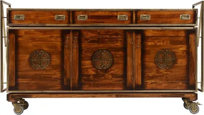 Obrázek produktu pro Casa Padrino příborník ve vintage stylu se 3 zásuvkami a 3 dvířky hnědý / mosazný 200 x 45 x v. 112,5 cm - Skříňka ve vintage stylu - Nábytek z masivu - Nábytek ve vintage stylu - nábytek