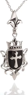 Produktbild von Edelstahl Anhänger Kreuz Enammel Schwarz Mit Lilie Und Edelstahl Kette YINP0001 - 55 Zentimeter