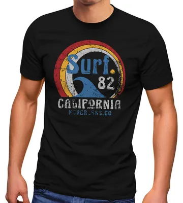 Produktbild von Herren T-Shirt Surf Logo California USA Welle Surfing Style Aufdruck Print Fashion Streetstyle Neverless® schwarz 4XL