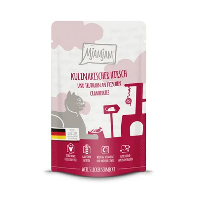 Produktbild von MjAMjAM Cat - Leckere Mahlzeiten Pouchbeutel 12x125g | Hirsch, Truthahn & Cranberries