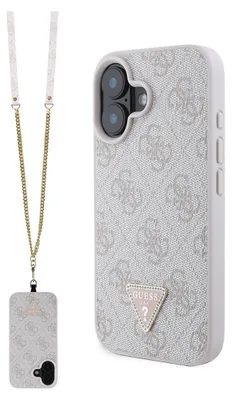 Produktbild von Guess GUHCP16SP4TDSCPP iPhone 16 6.1" pink hardcase Leder Metal Logo Strass Crossbody Schutzhülle