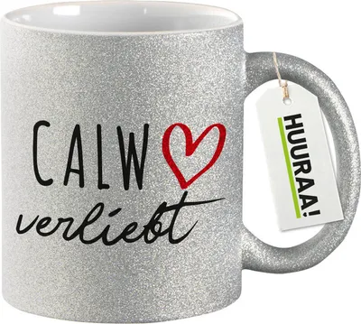 Produktbild von Huuraa Glitzertasse Calw verliebt 330ml Silber Keramik Kaffeebecher Geschenkidee