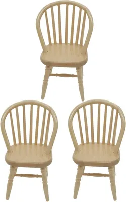 Imagen del producto de 3 sillas para casa de muñecas a escala 1:12, muebles para mini escenas (color natural)
