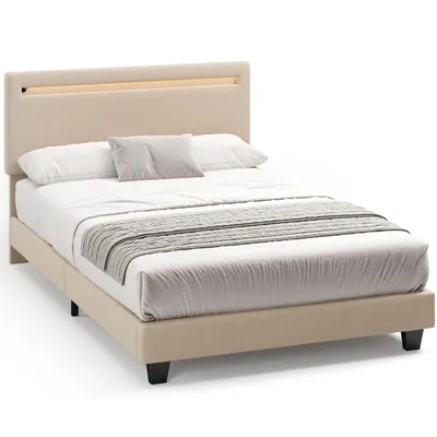 Produktbild von BEALIFE BF27 Polsterbett 120x200 cm mit Lattenrost, LED-Lichtleiste | Metallgestell mit Holzkopfteil | vibrationsarm | Beige/Dunkelgrau