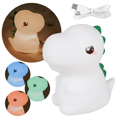 Produktbild von Mary's Silikon-LED-Nachtlicht T-Rex Dinosaurier, Einschlaflampe fürs Kinderzimmer, USB-aufladbar, Warmweiß & RGB