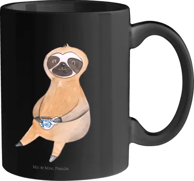 Produktbild von Mr. & Mrs. Panda Kaffeetasse Faultier Kaffee - Schwarz - Geschenk, Coffee, Coffeeaddict, Tasse, Trinkbecher, Kaffeebecher, Coffeelover, Pott, Becher