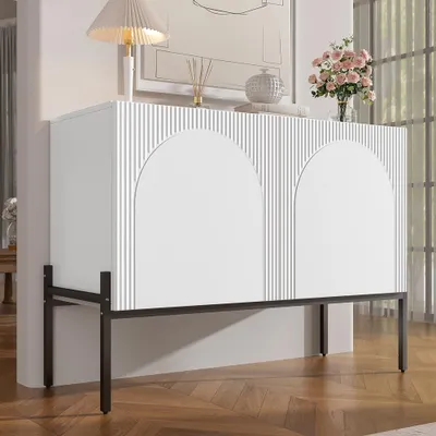 Produktbild von Moderner Sideboard mit gewölbtem Design und Metallbeinen, ideal als Kommode oder Buffet, stilvoll minimalistisch, Weiß, 100 x 75 x 40 cm