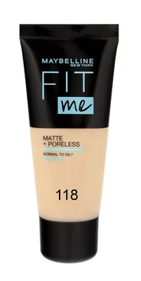 A product shot of a Maybelline Fit Me! Foundation bottle.