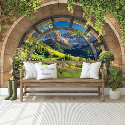 Produktbild von Vlies Fototapete 3D EFFEKT Berge Landschaft ( 368x254cm - 4 Bahnen ) Fensterblick Ausblick inklusive Kleister Wohnzimmer Schlafzimmer Wandtapete Tapete Latexdruck UV-Beständig Montagefertig