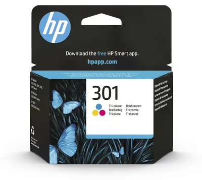 Obrázek produktu pro HP 301 Tříbarevná originální inkoustová kazeta, Standardní výtěžnost, Azurová, Purpurová, Žlutá, Inkoust na bázi barvy, 3 ml, 1 kusů, 150 str.