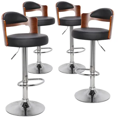 Image de MENZZO Lot de 4 chaises de bar Ruben Bois Noisette et Simili Noir